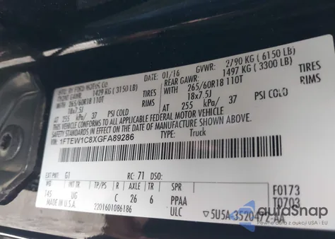 2016 Ford F-150 Xlt z USA, uszkodzony, nr VIN 1FTEW1C8XGFA89286